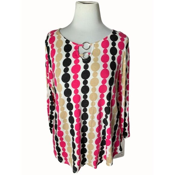 Ruby Rd Womens Petite Polka Dot Tunic Top Multicolor Quarter Sleeve Keyhole PM - Picture 1 of 10